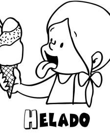 Dibujo para colorear de niña comiendo helado en verano