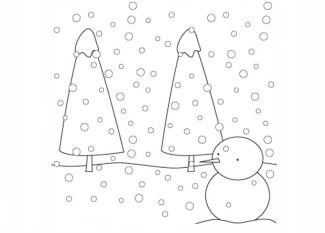 Paisaje con nieve para colorear. Dibujos de Navidad