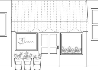 Escaparate de floristería. Dibujo para colorear