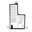 Dibujo para colorear de un edificio con parabólica para los niños