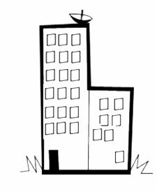 Dibujo para colorear de un edificio con parabólica para los niños