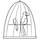 Dibujo infantil de jaula con pájaros para niños