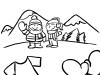 Niños en la montaña para colorear. Dibujos de invierno