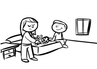 Niño y madre en la habitación