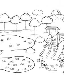 Dibujo de niños jugando en el parque para pintar