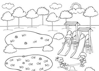 Dibujo de niños jugando en el parque para pintar