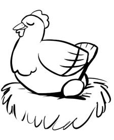 Dibujo para colorear de gallina empollando un huevo