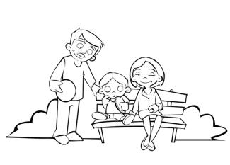 Dibujo de familia en el parque para colorear con los niños