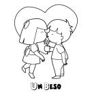 Beso entre niños. Dibujos infantiles para colorear