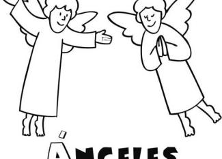 Dibujo de dos ángeles para colorear con los niños