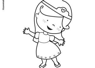 Dibujo de disfraz de princesa para imprimir y colorear con los niños