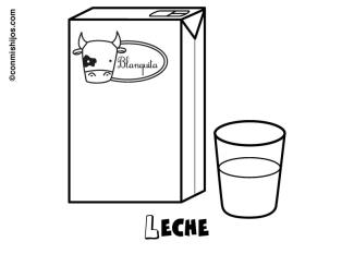 Dibujo para imprimir y colorear de un cartón de leche y un vaso