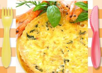 Tarta de berenjenas con jamón y gambas. Recetas de quiches