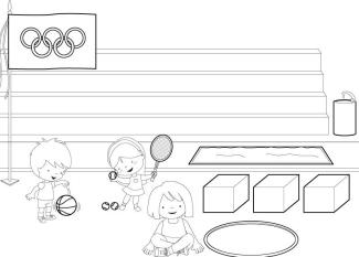 Niños y niñas haciendo deporte. Dibujos para colorear