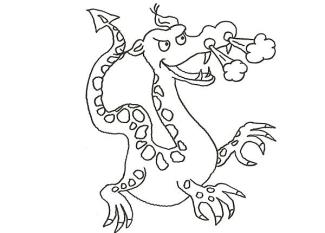 Dibujo de dragón echando fuego para colorear