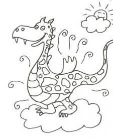 Dibujo de un dragón de cuento para colorear con los niños