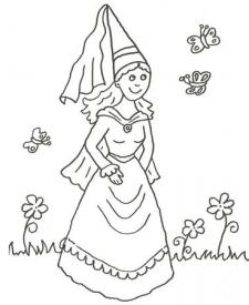 Dibujo de princesa y mariposas para pintar con los niños