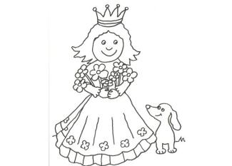 Dibujo de una princesa y su mascota para pintar con niños
