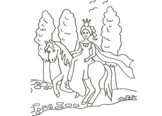 Dibujo de una princesa y su pony para colorear con niños