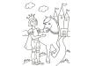 Dibujo de un príncipe y su caballo para pintar con niños