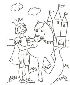 Dibujo de un príncipe y su caballo para pintar con niños