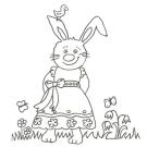 Dibujo para pintar con niños de una conejita con vestido