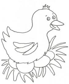 Dibujo de una gallina poniendo huevos para colorear con niños