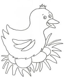 Dibujo de una gallina poniendo huevos para colorear con niños