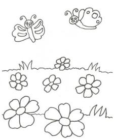 Dibujo de flores y mariposas para pintar con niños