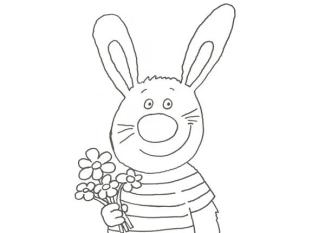 Dibujo de un conejo con flores para pintar con los niños