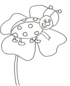 Dibujo de una mariquita sobre una flor para pintar con niños