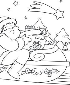 Dibujo navideño de Papá Noel en su trineo para imprimir