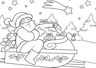 Dibujo navideño de Papá Noel en su trineo para imprimir