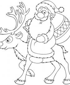 Dibujo de Papá Noel en su reno para colorear