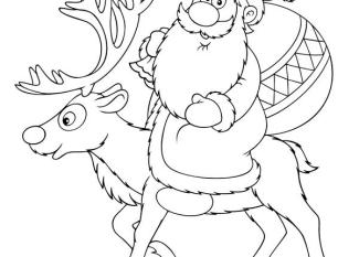 Dibujo de Papá Noel en su reno para colorear