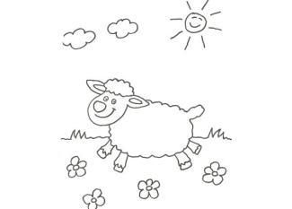 Dibujo para pintar con niños de una oveja en el campo