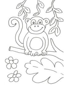 Dibujo de un chimpancé en la selva para pintar con niños