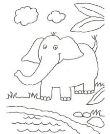 Dibujo de un elefante en la selva para colorear con niños