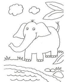 Dibujo de un elefante en la selva para colorear con niños