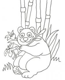 Dibujo para colorear con niños de un oso panda