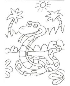 Dibujo para colorear con niños de una serpiente de la selva