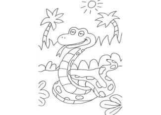 Dibujo para colorear con niños de una serpiente de la selva