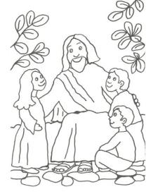 Dibujo infantil de Jesús con los niños para colorear