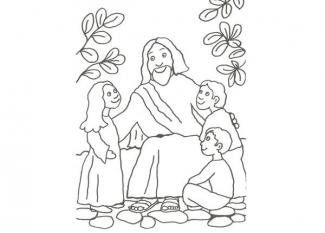 Dibujo infantil de Jesús con los niños para colorear