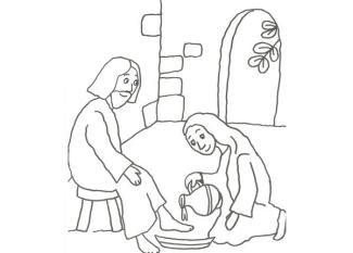 Dibujo de Jesús y el lavatorio para pintar con los niños
