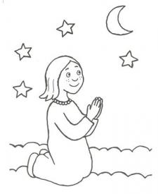 Dibujo infantil de una niña rezando para colorear