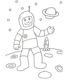 Dibujo de un astronauta y un cohete para colorear con los niños