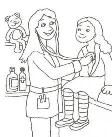Dibujo para colorear de una doctora curando a una niña