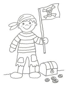 Dibujo para pintar con niños de un pirata y su bandera