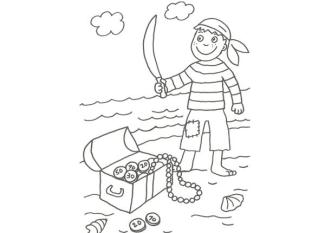 Dibujo de un pirata y su tesoro para colorear con niños